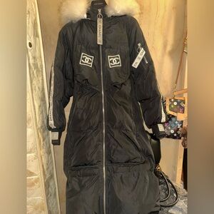 Chanel Black Puffer Coat with Logo Accents